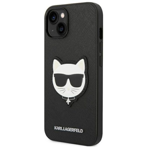 Karl Lagerfeld KLHCP14MSAPCHK iPhone 14 Plus / 15 Plus 6,7" keménytok fekete szafiano Choupette Head Patch