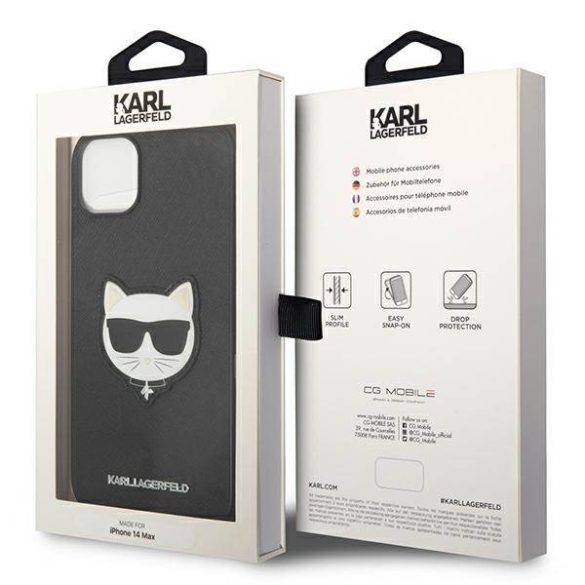 Karl Lagerfeld KLHCP14MSAPCHK iPhone 14 Plus / 15 Plus 6,7" keménytok fekete szafiano Choupette Head Patch