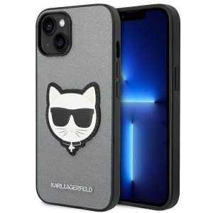 Karl Lagerfeld KLHCP14SSAPCHG iPhone 14 / 15 / 13 6,1" keménytok ezüst szafiano Choupette fejforma ezüst