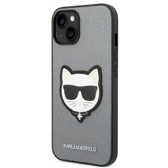 Karl Lagerfeld KLHCP14SSAPCHG iPhone 14 / 15 / 13 6,1" keménytok ezüst szafiano Choupette fejforma ezüst