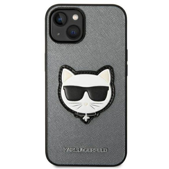 Karl Lagerfeld KLHCP14SSAPCHG iPhone 14 / 15 / 13 6,1" keménytok ezüst szafiano Choupette fejforma ezüst