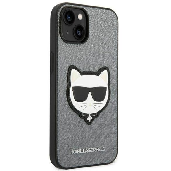 Karl Lagerfeld KLHCP14SSAPCHG iPhone 14 / 15 / 13 6,1" keménytok ezüst szafiano Choupette fejforma ezüst