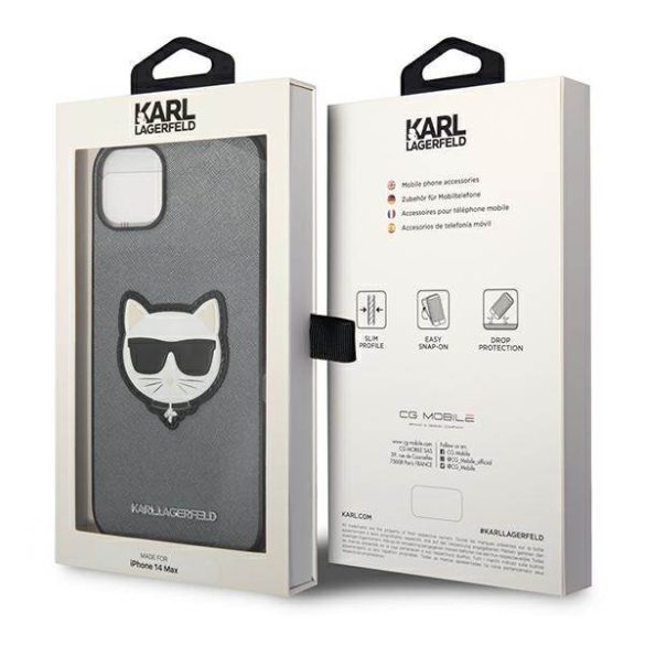Karl Lagerfeld KLHCP14SSAPCHG iPhone 14 / 15 / 13 6,1" keménytok ezüst szafiano Choupette fejforma ezüst