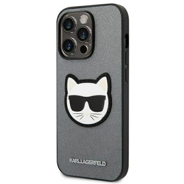 Karl Lagerfeld KLHCP14XSAPCHG iPhone 14 Pro Max 6,7" keménytok ezüst Saffiano Choupette fej Patch tok