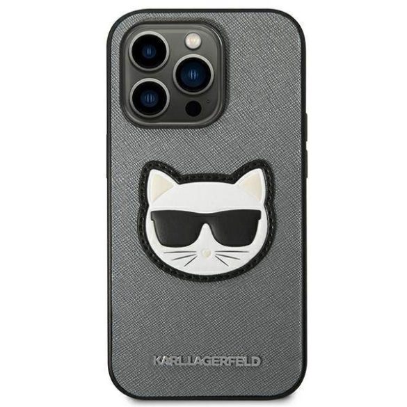 Karl Lagerfeld KLHCP14XSAPCHG iPhone 14 Pro Max 6,7" keménytok ezüst Saffiano Choupette fej Patch tok
