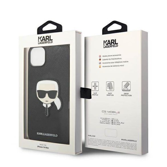 Karl Lagerfeld KLHCP14MSAPKHK iPhone 14 Plus / 15 Plus 6,7" fekete keménytok Saffiano Karl's Head foltos keménytok