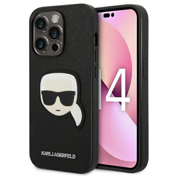 Karl Lagerfeld KLHCP14LSAPKHK iPhone 14 Pro 6,1" fekete keménytok Saffiano Karl Lagerfeld fej