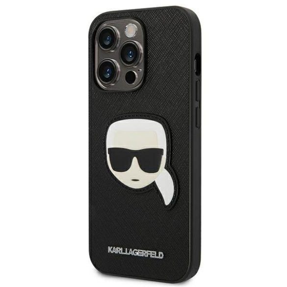 Karl Lagerfeld KLHCP14XSAPKHK iPhone 14 Pro Max 6,7" fekete keménytok Saffiano Karl Lagerfeld fej Patch tok