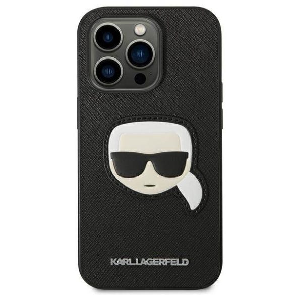 Karl Lagerfeld KLHCP14XSAPKHK iPhone 14 Pro Max 6,7" fekete keménytok Saffiano Karl Lagerfeld fej Patch tok