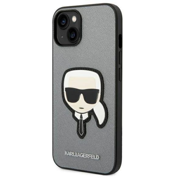 Karl Lagerfeld KLHCP14SSAPKHG iPhone 14 / 15 / 13 6,1" ezüst keménytok Saffiano Karl's Head Patch Saffiano