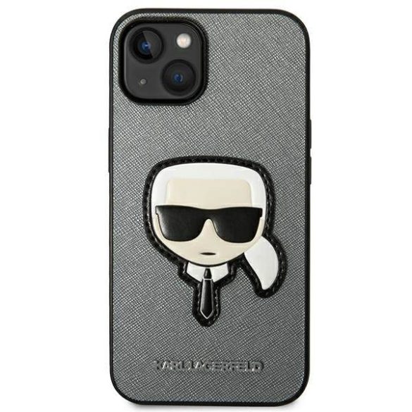 Karl Lagerfeld KLHCP14SSAPKHG iPhone 14 / 15 / 13 6,1" ezüst keménytok Saffiano Karl's Head Patch Saffiano