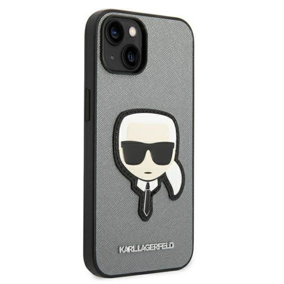 Karl Lagerfeld KLHCP14SSAPKHG iPhone 14 / 15 / 13 6,1" ezüst keménytok Saffiano Karl's Head Patch Saffiano