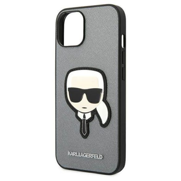 Karl Lagerfeld KLHCP14SSAPKHG iPhone 14 / 15 / 13 6,1" ezüst keménytok Saffiano Karl's Head Patch Saffiano