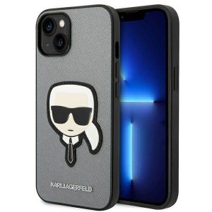 Karl Lagerfeld KLHCP14MSAPKHG iPhone 14 Plus / 15 Plus 6,7" ezüst keménytok Saffiano Karl's Head Patch