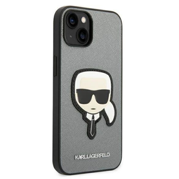 Karl Lagerfeld KLHCP14MSAPKHG iPhone 14 Plus / 15 Plus 6,7" ezüst keménytok Saffiano Karl's Head Patch