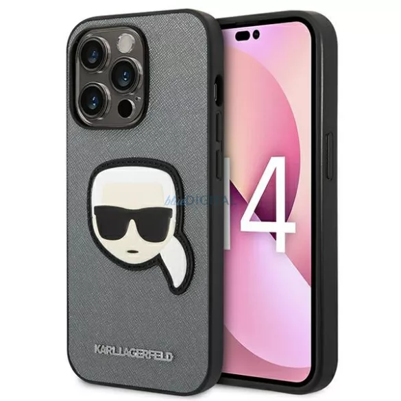 Karl Lagerfeld KLHCP14XSAPKHG iPhone 14 Pro Max 6,7" ezüst keménytok Saffiano Karl Lagerfeld fej Patch tok