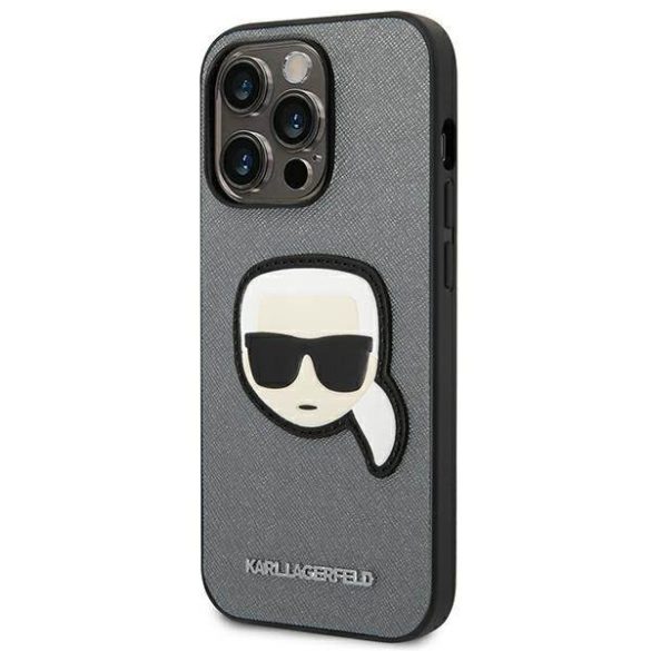 Karl Lagerfeld KLHCP14XSAPKHG iPhone 14 Pro Max 6,7" ezüst keménytok Saffiano Karl Lagerfeld fej Patch tok