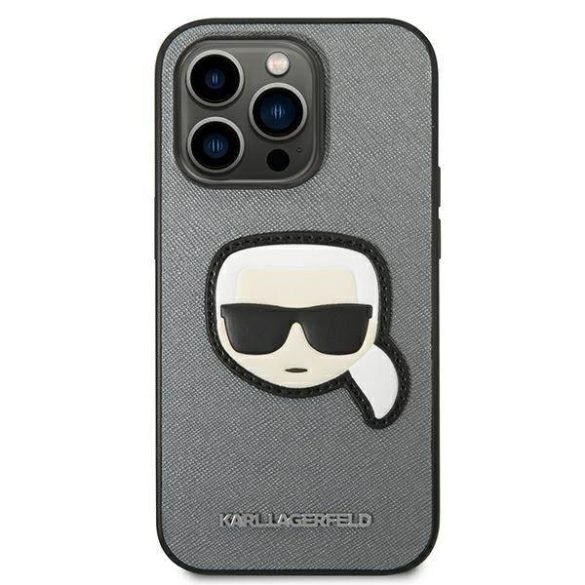 Karl Lagerfeld KLHCP14XSAPKHG iPhone 14 Pro Max 6,7" ezüst keménytok Saffiano Karl Lagerfeld fej Patch tok