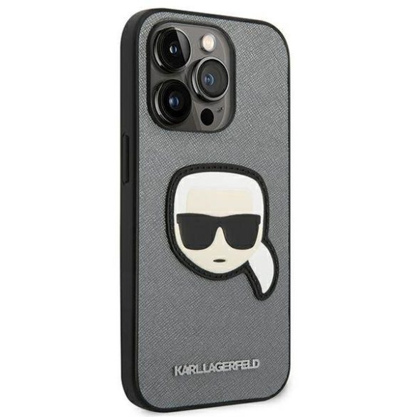 Karl Lagerfeld KLHCP14XSAPKHG iPhone 14 Pro Max 6,7" ezüst keménytok Saffiano Karl Lagerfeld fej Patch tok