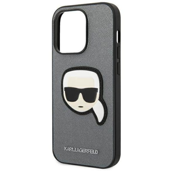 Karl Lagerfeld KLHCP14XSAPKHG iPhone 14 Pro Max 6,7" ezüst keménytok Saffiano Karl Lagerfeld fej Patch tok