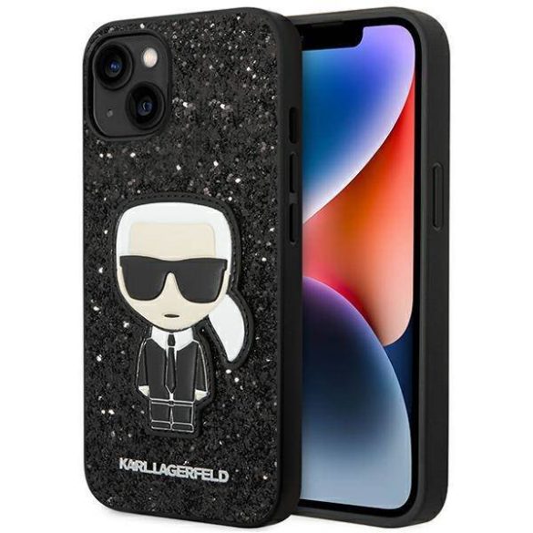 Karl Lagerfeld KLHCP14MGFKPK iPhone 14 Plus / 15 Plus 6,7" keménytok fekete csillámpelyhek ikonikus