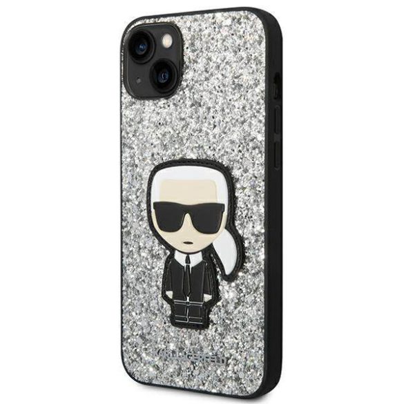 Karl Lagerfeld KLHCP14SGFKPG iPhone 14 / 15 / 13 6,1" keménytok ezüst csillámpelyhek ikonikus