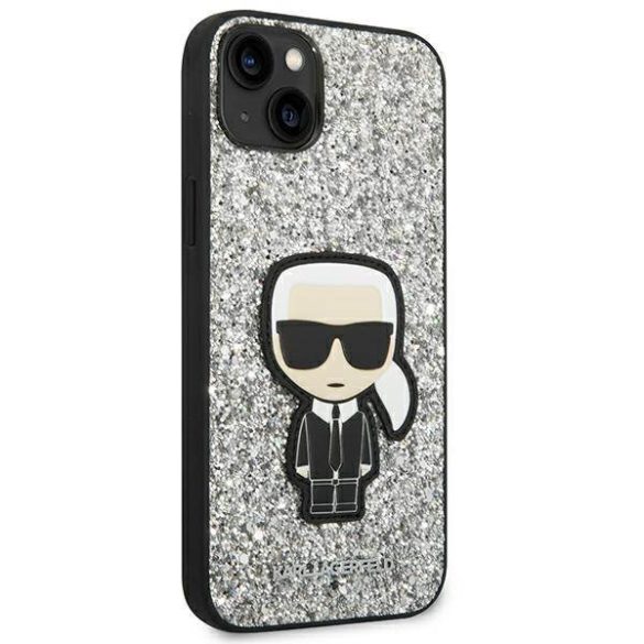 Karl Lagerfeld KLHCP14SGFKPG iPhone 14 / 15 / 13 6,1" keménytok ezüst csillámpelyhek ikonikus