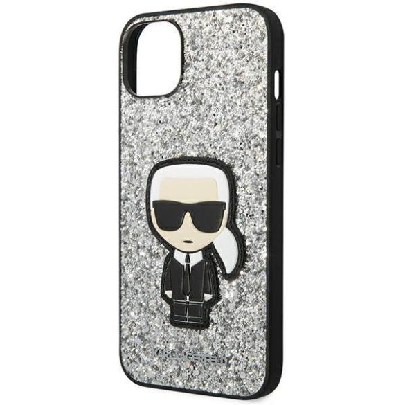 Karl Lagerfeld KLHCP14SGFKPG iPhone 14 / 15 / 13 6,1" keménytok ezüst csillámpelyhek ikonikus