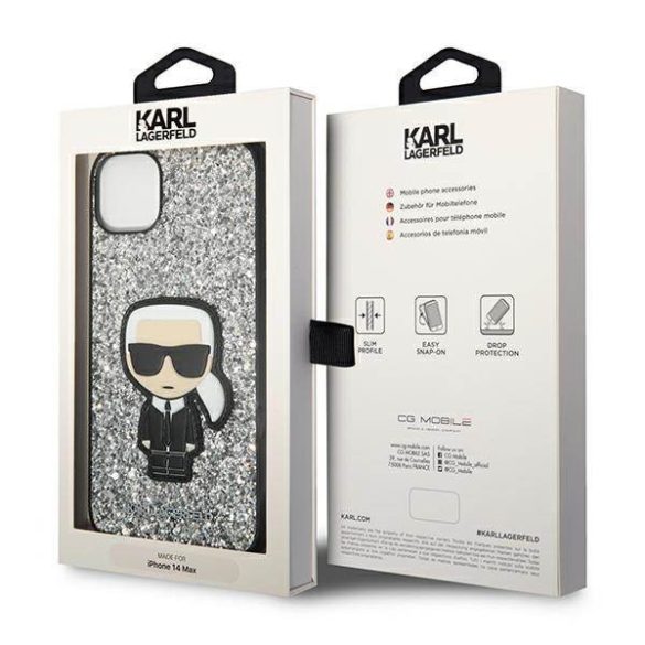 Karl Lagerfeld KLHCP14SGFKPG iPhone 14 / 15 / 13 6,1" keménytok ezüst csillámpelyhek ikonikus