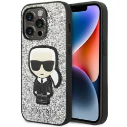   Karl Lagerfeld KLHCP14LGFKPG iPhone 14 Pro 6,1" keménytok ezüst csillámos ikonikus tok