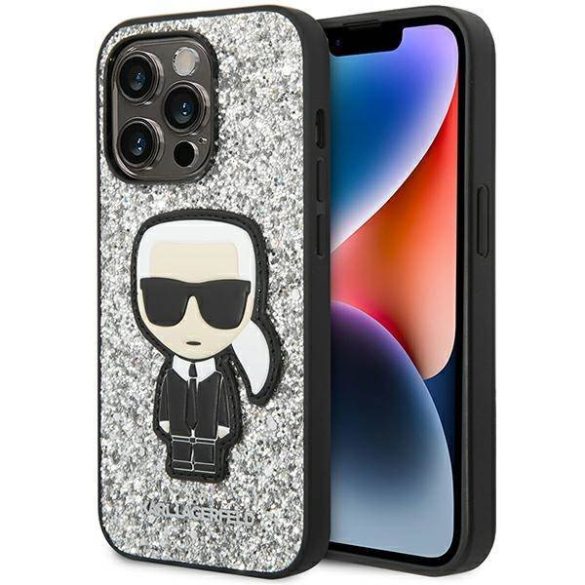 Karl Lagerfeld KLHCP14LGFKPG iPhone 14 Pro 6,1" keménytok ezüst csillámos ikonikus tok