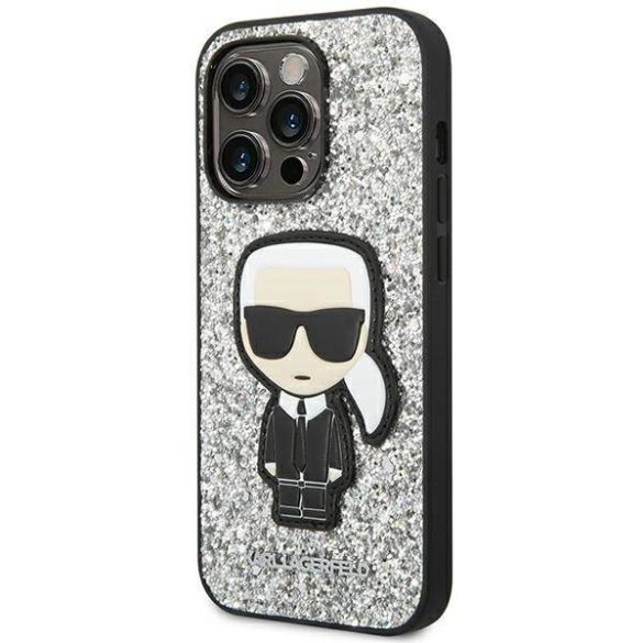 Karl Lagerfeld KLHCP14LGFKPG iPhone 14 Pro 6,1" keménytok ezüst csillámos ikonikus tok