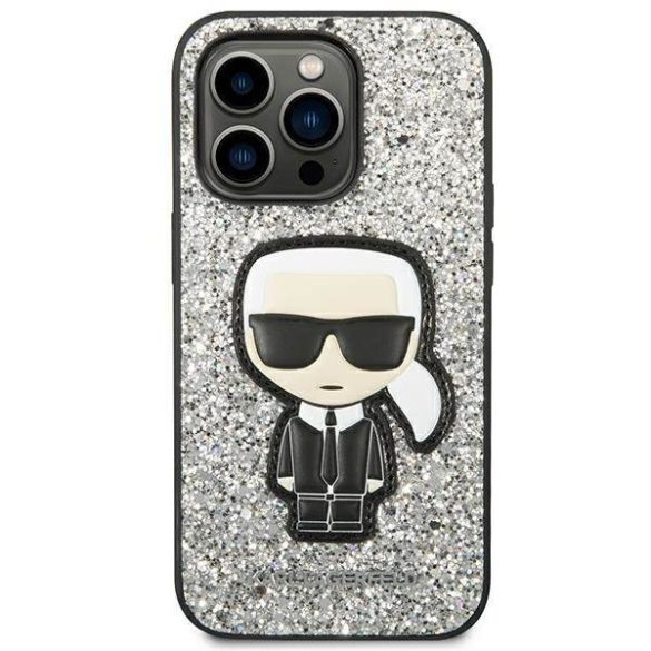 Karl Lagerfeld KLHCP14LGFKPG iPhone 14 Pro 6,1" keménytok ezüst csillámos ikonikus tok