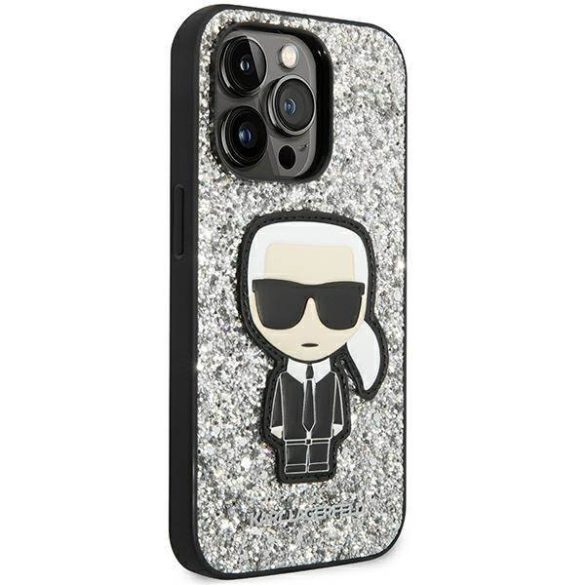 Karl Lagerfeld KLHCP14LGFKPG iPhone 14 Pro 6,1" keménytok ezüst csillámos ikonikus tok