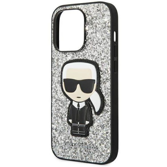 Karl Lagerfeld KLHCP14LGFKPG iPhone 14 Pro 6,1" keménytok ezüst csillámos ikonikus tok