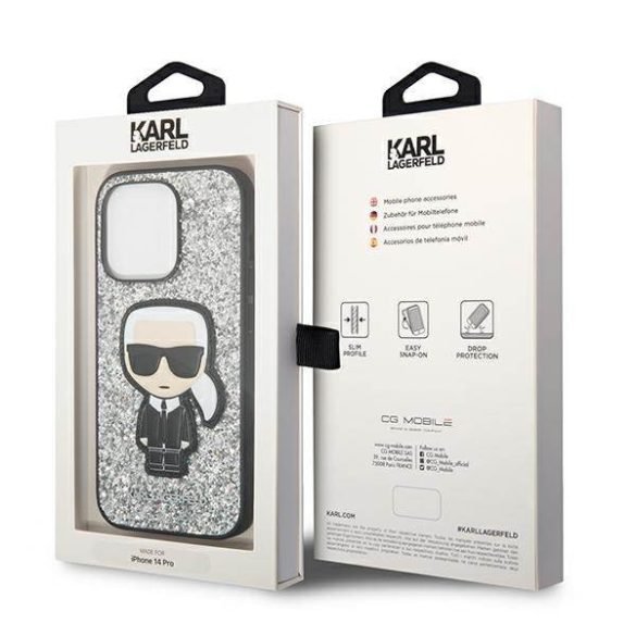 Karl Lagerfeld KLHCP14LGFKPG iPhone 14 Pro 6,1" keménytok ezüst csillámos ikonikus tok