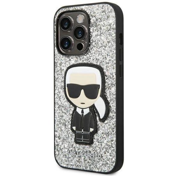 Karl Lagerfeld KLHCP14XGFKPG iPhone 14 Pro Max 6,7" keménytok ezüst Glitter Flakes ikonikus tok