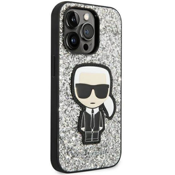Karl Lagerfeld KLHCP14XGFKPG iPhone 14 Pro Max 6,7" keménytok ezüst Glitter Flakes ikonikus tok