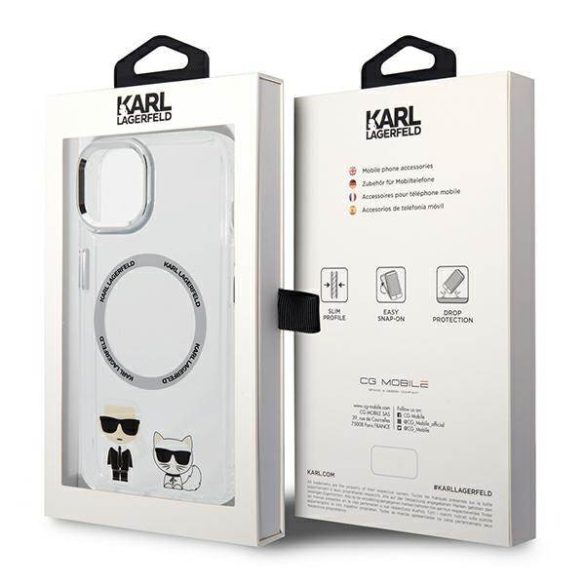 Karl Lagerfeld KLHMP14MHKCT iPhone 14 Plus / 15 Plus 6,7" keménytok átlátszó Karl & Choupette alumínium Magsafe tok