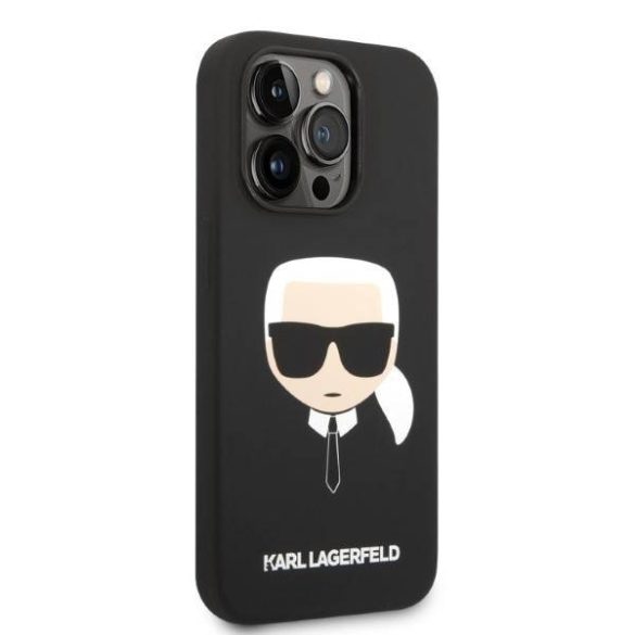 Karl Lagerfeld KLHMP14XSLKHBK iPhone 14 Pro Max 6,7" keménytok fekete szilikon Karl Lagerfeld fej Magsafe tok