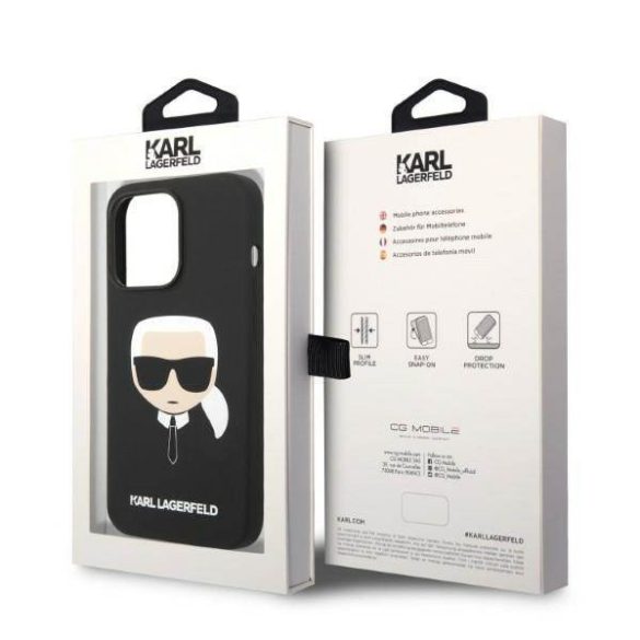 Karl Lagerfeld KLHMP14XSLKHBK iPhone 14 Pro Max 6,7" keménytok fekete szilikon Karl Lagerfeld fej Magsafe tok