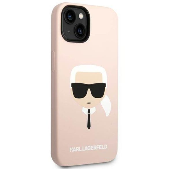 Karl Lagerfeld KLHMP14SSLKHLP iPhone 14 / 15 / 13 6,1" keménytok világos rózsaszín szilikon Karl's Head Magsafe