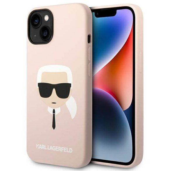 Karl Lagerfeld KLHMP14MSLKHLP iPhone 14 Plus / 15 Plus 6,7" keménytok világos rózsaszín szilikon Karl's Head Magsafe