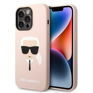 Karl Lagerfeld KLHMP14LSLKHLP iPhone 14 Pro 6,1" keménytok világos rózsaszín szilikon Karl Lagerfeld fej Magsafe tok