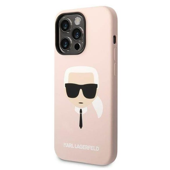 Karl Lagerfeld KLHMP14LSLKHLP iPhone 14 Pro 6,1" keménytok világos rózsaszín szilikon Karl Lagerfeld fej Magsafe tok