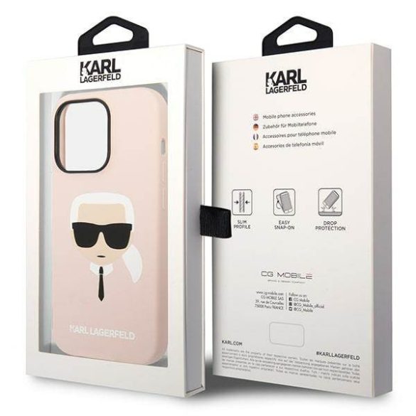 Karl Lagerfeld KLHMP14LSLKHLP iPhone 14 Pro 6,1" keménytok világos rózsaszín szilikon Karl Lagerfeld fej Magsafe tok