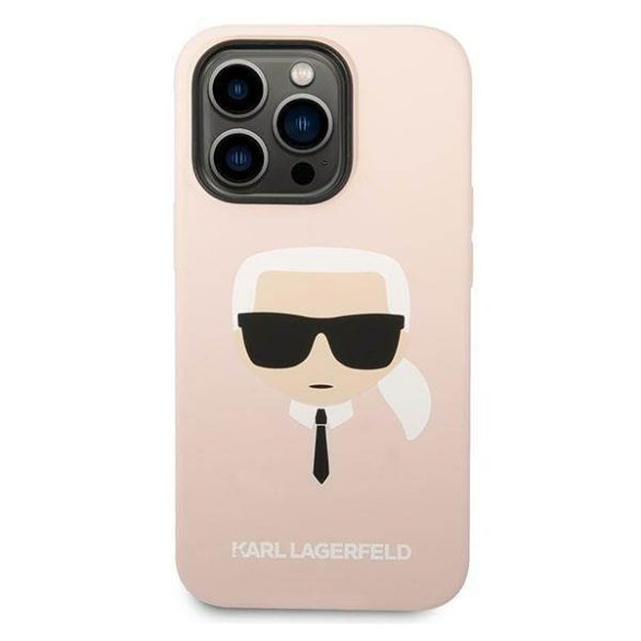 Karl Lagerfeld KLHMP14XSLKHLP iPhone 14 Pro Max 6,7" keménytok világos rózsaszín szilikon Karl Lagerfeld fej Magsafe tok