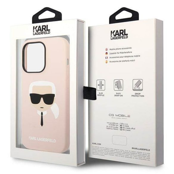 Karl Lagerfeld KLHMP14XSLKHLP iPhone 14 Pro Max 6,7" keménytok világos rózsaszín szilikon Karl Lagerfeld fej Magsafe tok