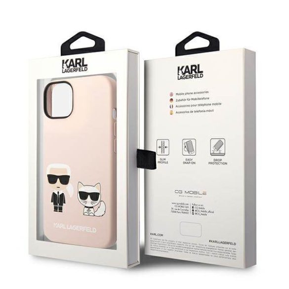 Karl Lagerfeld KLHMP14SSSKCI iPhone 14 / 15 / 13 6,1" keménytok világos rózsaszín szilikon Karl & Choupette Magsafe szilikon