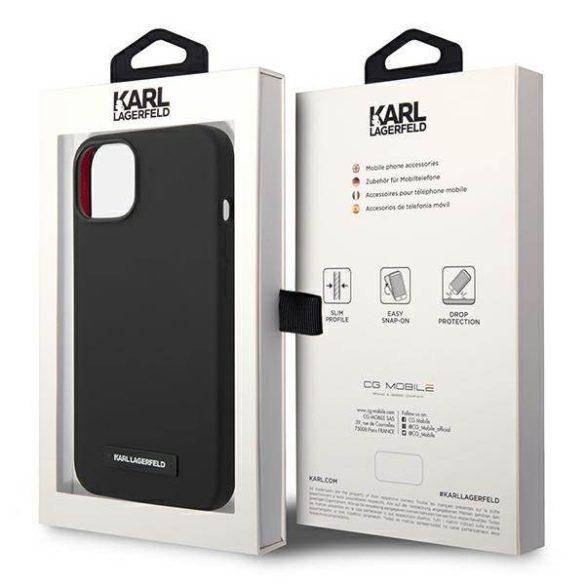 Karl Lagerfeld KLHMP14SSLMP1K iPhone 14 / 15 / 13 6,1" keménytok fekete szilikon plakett Magsafe